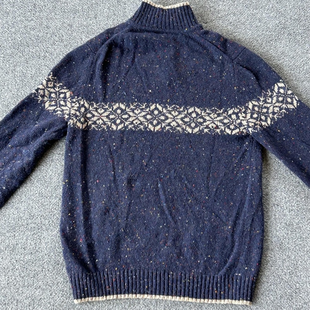 Express Sweater Mens Large Navy Wool Blend Quarter‎ Zip Fair Isle Made Japan - Picture 9 of 10